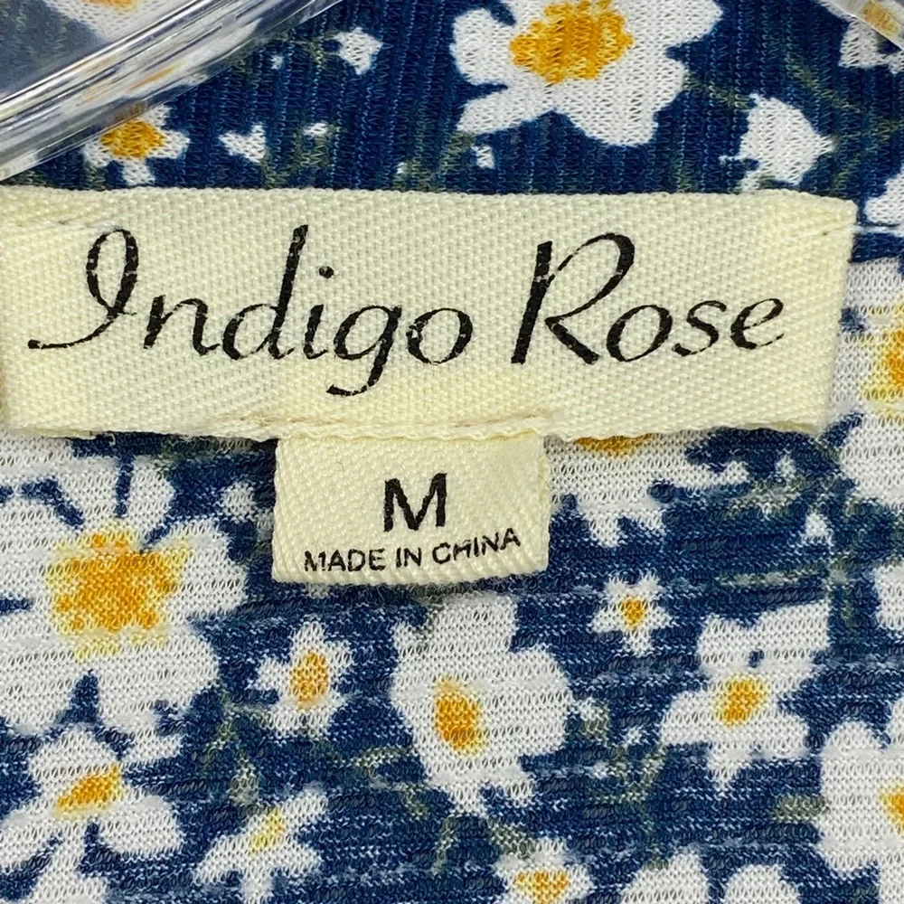 Indigo Rose Juniors Size Medium Button Front Blouse Blue Yellow Floral Print - Picture 6 of 10